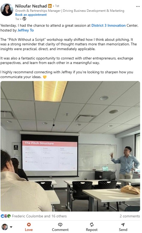 Pitch Without A Script workshop at District 3